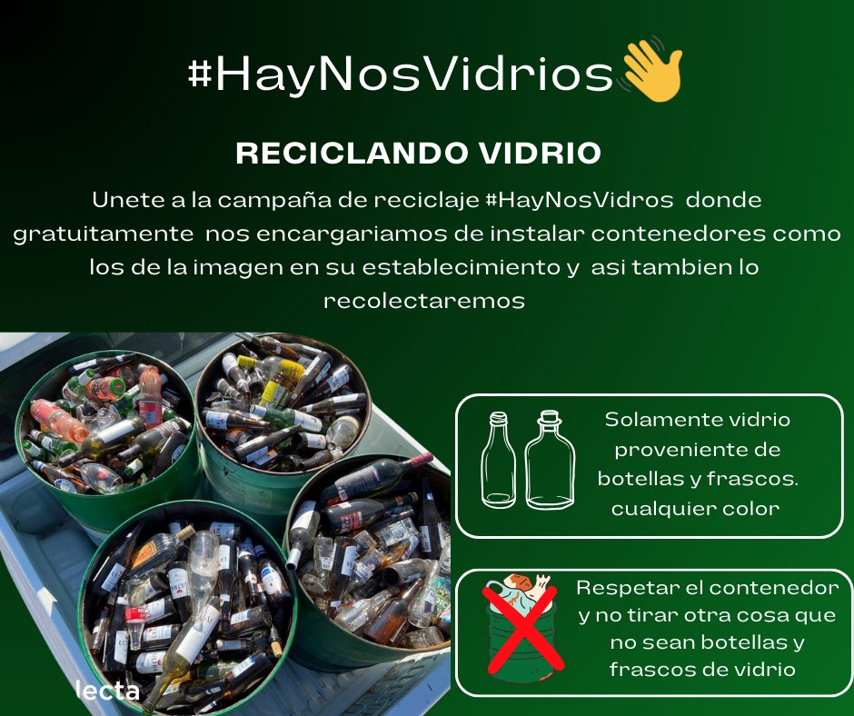 Acopio de vidrio separado para reciclaje.